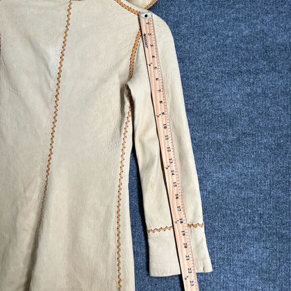 Vintage North Beach Leather Jacket Cream Whipstitch Button Up Hippie Pockets - Picture 15 of 16